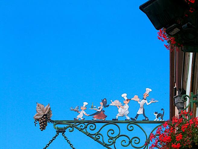 Restaurant sign in Eguisheim